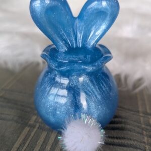 Handmade blue bunny ear resin jar